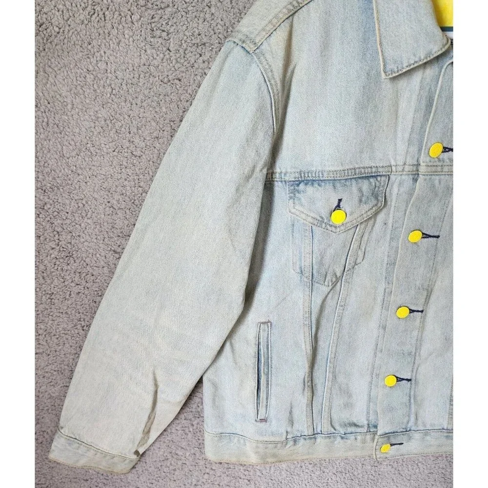 Levi’s Type 3 Light Wash Blue Denim Yellow Metal Button Up Trucker Jacket Size M